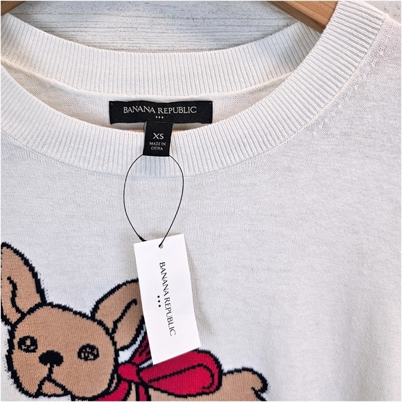 NWT Banana Republic Frenchie Intarsia Sweater Sz XS Cream Lightweight Puppy Dog - Picture 11 of 15